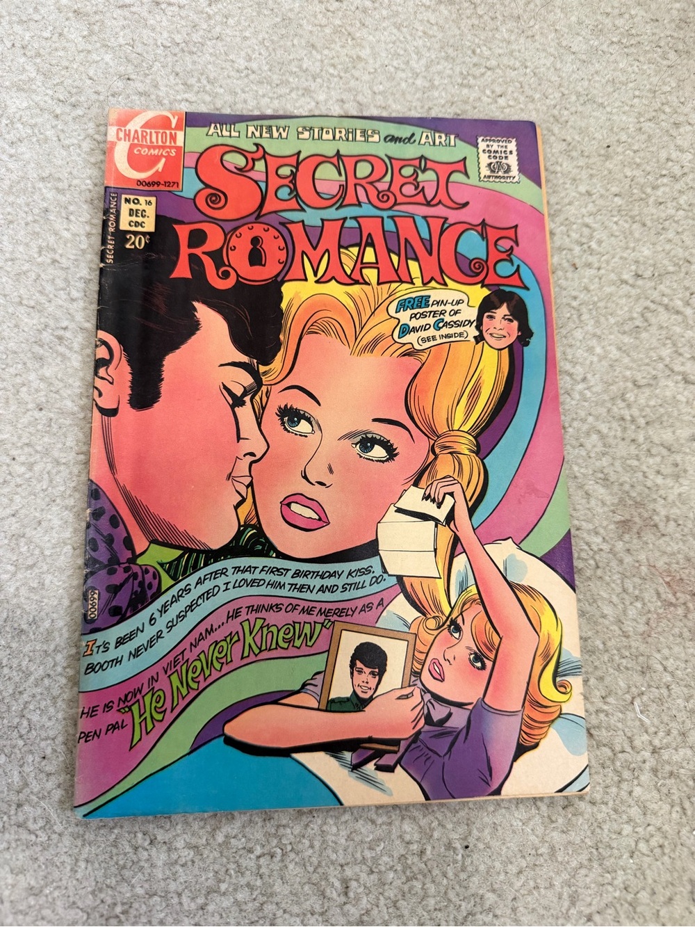 Secret Romance #16 1971 Charlton Comics David Cassidy Pinup Bagged & Boarded